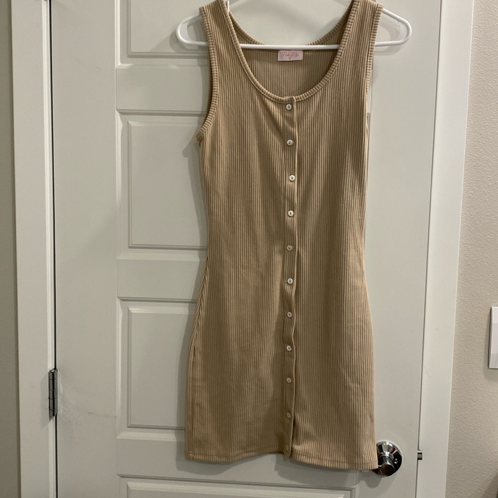 Pink lily beige button up dress